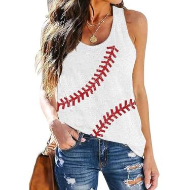 Imagem de Camiseta regata feminina de beisebol com estampa de coração amor sem mangas camiseta casual colete muscular, Branco, P
