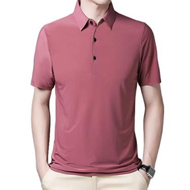Imagem de Polos masculinos de fibra de álcool polivinílico, camiseta de tênis de cor sólida, manga curta, leve, slim-fit, esporte clássico(Color:Light Red,Size:M)