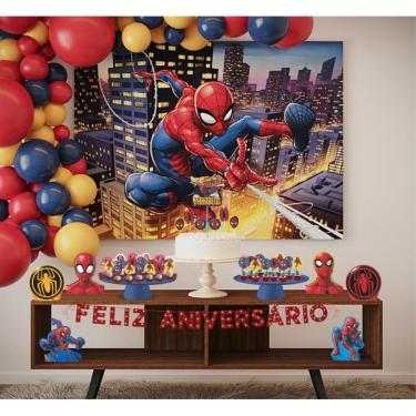 Imagem de Kit festa homem aranha 39 itens painel faixa enfeites topo