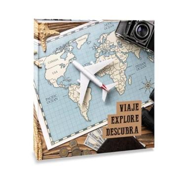 Imagem de Álbum de fotos Ical, encadernação tradicional, para 500 fotos 10x15cm - envelope plástico transparente - linha Viagem - modelo viaje, explore, descubra - 716