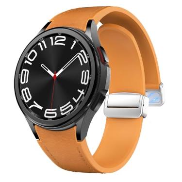 Imagem de Pulseira de couro de silicone sem lacunas compatível com Samsung Galaxy Watch 6 5 4 7 de 44 mm e 40 mm/Galaxy Watch 6 Classic de 47 mm e 43 mm/Watch 5 Pro de 45 mm/Watch 4 Classic de 46 mm e 42 mm