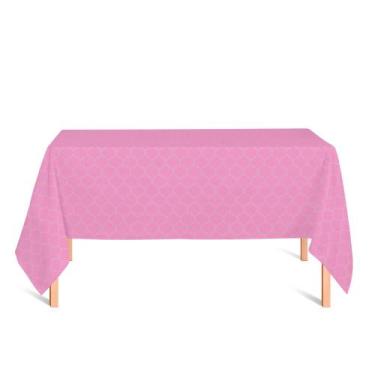 Imagem de Toalha de Mesa Retangular em Tecido Jacquard Rosa Bebê Geométrico Trad