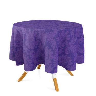 Imagem de Toalha de Mesa Redonda em Tecido Jacquard 100% Poliéster Medalhão Roxo