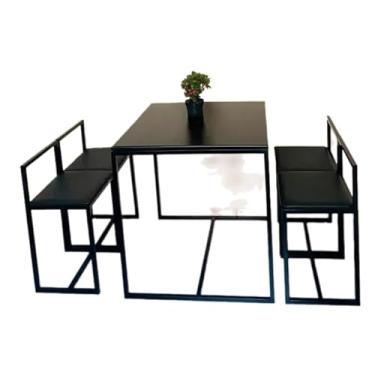 Imagem de Conjunto Mesa 4 Cadeiras Pequena Estofado Preto Industrial Black Box