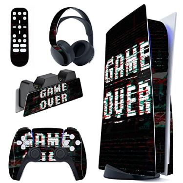 Imagem de PlayVital Decalque Skin para console ps5 edição de disco, conjunto completo de adesivo de vinil para controle ps5, estação de carregamento, fone de ouvido e controle remoto de mídia - Game Over Glitch