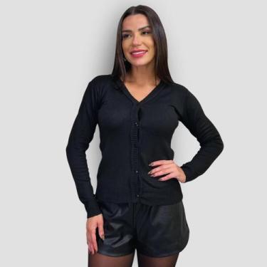 Imagem de Casaco Tricô Feminino Liso Suéter Botões Gola V Manga Longa - GIP, Pre