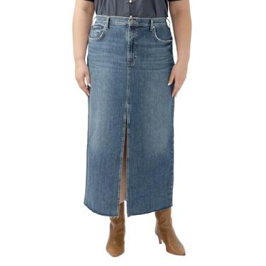 Imagem de Silver Jeans Co. Saia jeans feminina plus size com fenda frontal, Índigo, 52