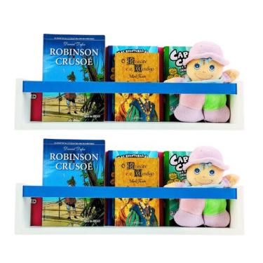 Imagem de Kit 2 Prateleiras de Livros Criança Nicho de Parede Livreiro Colorido 