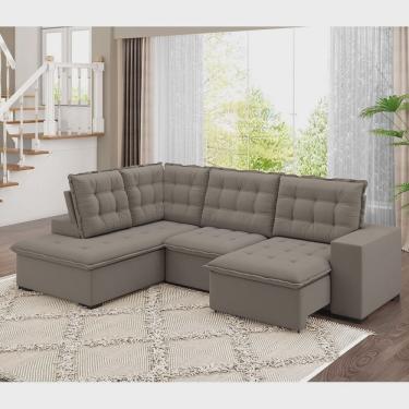 Imagem de Sofá de Canto Retrátil Reclinável 8 Lugares Veludo Belluno Arte Cúbica Estofados