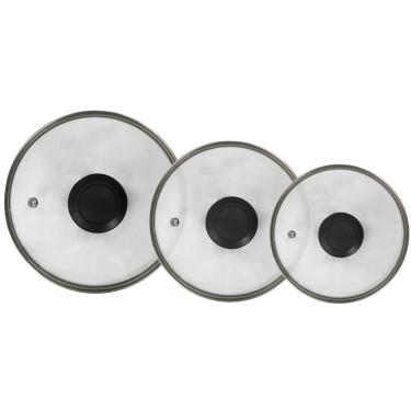 Imagem de Kit Tampas Avulsas De Vidro Com Puxador Preto Panela Frigideira - 3 Unidades
