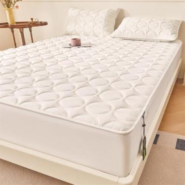 Imagem de Lençol de cama elástico com bolso profundo de 11,8 pol. de algodão macio, protetor de colchão com elástico profundo, para solteiro/casal/queen/king, branco||120 x 200 cm