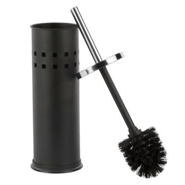 Imagem de Escova Sanitária de Inox Preta com Suporte | Design Moderno e Anticorrosivo | Cerdas Flexíveis para Limpeza Eficiente | Porta Escova Higiênico e Resistente para Banheiro