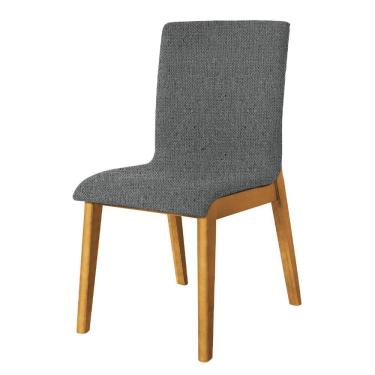 Imagem de Cadeira De Jantar Luxo Diamante Estofada Em Linho Cinza Escuro Base Madeira Maciça 