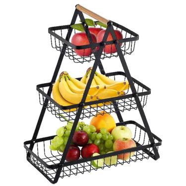 Imagem de Fruteira Cesto Triplo Organizador Aramado Fruta Legumes Cozinha Mesa Bancada Escritorio Utensilios Multiuso Moderno
