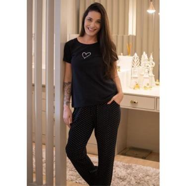 Imagem de Pijama Manga Curta Algodão  Preto Coração - Piante Pijamas, GG