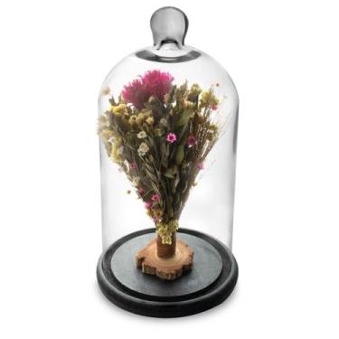 Imagem de Arranjo de Flores Secas na Cúpula Rosa Forte Redoma 30cm - Pense Flore