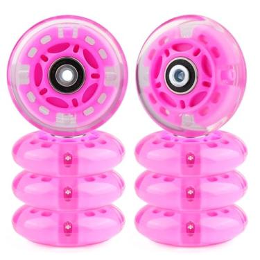 Imagem de Gladeer Rodas de skate em linha iluminadas 85A para ambientes internos e externos com rolamentos ABEC-7 para patins em linha para crianças e adultos, pacote com 8 (rosa, 72 mm)