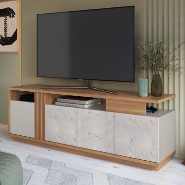 Imagem de Rack para Tv de até 70 Polegadas com Detalhe Ripado e 3 Portas Marmorizadas Roma espresso móveis Freijó/Arenas/Alaska