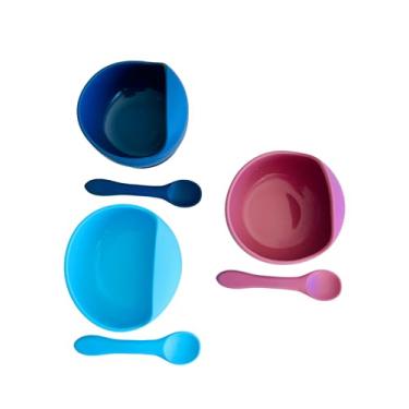 Imagem de Kit de Bowl Tigela Alimentação Bebê com Ventosa e Colher de Silicone para Introdução Alimentar, BLW, livre de BPA (ROSA)