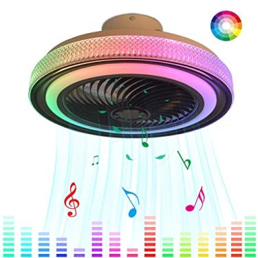 Imagem de Ventilador de teto musical com luz e controle remoto e APP Ventiladores de teto reversíveis de 6 velocidades com lâmpadas Ventilador de teto RGB mutável de cor com iluminação para quarto inf