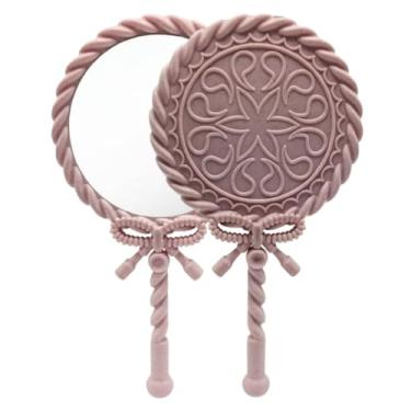Imagem de Espelho de Mao, Kit 2 Espelhos de Mão Laço Princesa Maquiagem Vintage Provençal, Escolha Cor Na Variação(ROSA)