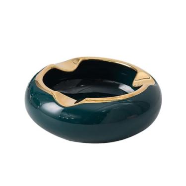 Imagem de Cinzeiro de ervas daninhas cinzeiro de luxo com luz de cerâmica nórdica, decoração redonda personalizada para casa, sala de estar, ornamentos de escritório cinzeiros para cigarros (tamanho: B)