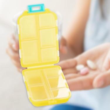 Imagem de Caixa de comprimidos portátil com 10 compartimentos, caixa de armazenamento de pílulas, recipiente diário para viagem, dobrável, pequena caixa de remédios para bolsa, vitamina óleo de peixe