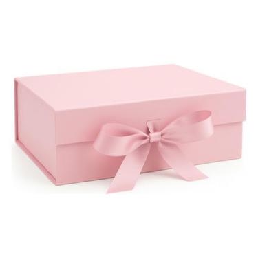Imagem de Caixa De Presente DobráVel Em PapelãO Com Fecho MagnéTico E Fita De Cetim(Rosa bebê,(G) - 33x25x12 CM)