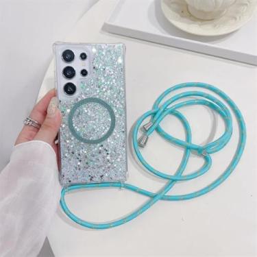 Imagem de Capa com alça transversal e glitter para Samsung Galaxy S22 S23 S24 Ultra S21 Fe A13 A33 A34 A35 A52 A53 A54 A55 (para Samsung S23Ultra/BlueCX GS)