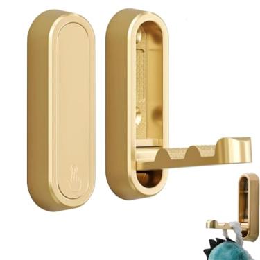 Imagem de 2 ganchos dobráveis, ganchos de parede dobráveis, ganchos de parede dourados, cabides de casaco, ganchos de casaco montados para pendurar casacos, cachecóis, chapéus, roupões de banho, chaves, bolsas