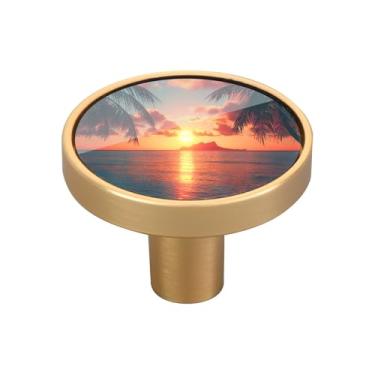 Imagem de Blueangle Pacote com 4 puxadores de armário de palmeiras bonitas 3,5 cm para gavetas redondas para cômoda e armários de cozinha (108)