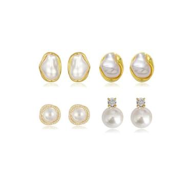 Imagem de Brincos de pérola para mulheres, brincos de pérola barroca de ouro 14 k, brincos com pingente grosso, vintage, irregular, joia presente para mulheres, mid, Zircônia, Sem pedra preciosa