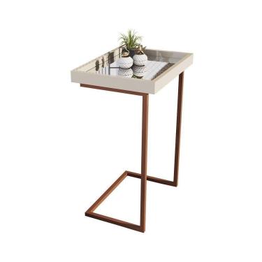 Imagem de Mesa De Apoio Sofa Jb 4774 Luxo Off White Pe Bronze - Moveis Jb