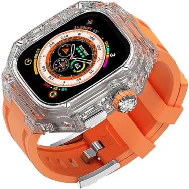 Imagem de VEVEL Capa de relógio transparente de cristal de 49 mm, fecho de relógio de silicone, kit de modificação para Apple Watch Series Ultra 8 2 49 mm, capa de relógio transparente de policarbonato rígido
