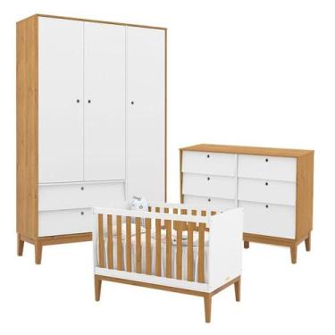 Imagem de Quarto de Bebe Unique 3 Portas com Cômoda 6 Gavetas Branco Soft Freijó