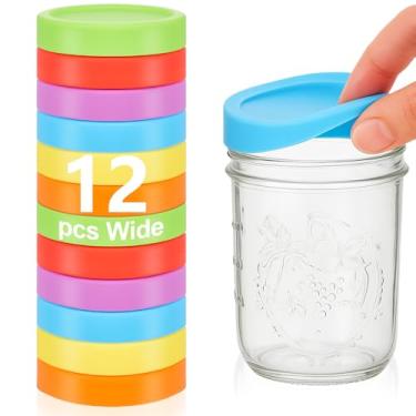 Imagem de Teenyyou 12 tampas de silicone de boca larga, tampas de pote de vidro espessas à prova de vazamento para frascos de conserva de boca larga de 86 mm, tampas reutilizáveis grandes para potes de conserva