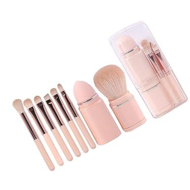 Imagem de Semme 8 Pçs Conjunto de Escova de Maquiagem Cerdas Macias Retrátil pó Escova Mini Pincéis de Maquiagem Portátil para Viagens Profissionais Mulheres Em Movimento (Pele clara)