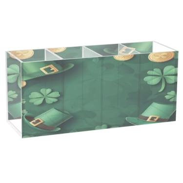 Imagem de Burbuja Porta-canetas de acrílico para chapéu de São Patrício, 4 compartimentos, suporte de lápis transparente para pincéis de maquiagem fixos, acessórios de mesa de escritório em casa