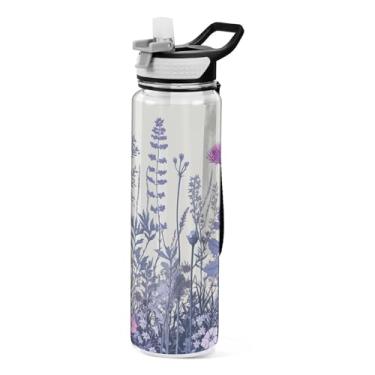 Imagem de Burbuja Garrafa de água Wildflowers de 946 ml com tampa de palha, à prova de vazamento e livre de BPA para academia, esportes ao ar livre