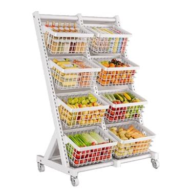 Imagem de Rack de exibição de lanches, rack de frutas e vegetais no chão, carrinho multicamadas com rodas, rack multifuncional de armazenamento de vegetais domésticos, organizadores de cozinha com cestas de