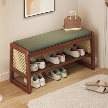 Imagem de Banco de armário de sapatos de madeira maciça para entrada, corredor, varanda - sapateira verde para sala de estar, entrada - organizador de banco de assento para sapatos
