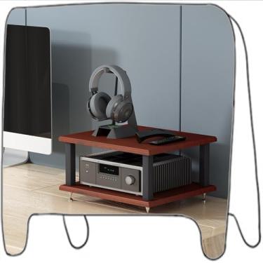 Imagem de Armário de armazenamento AV 2, 3, 4 camadas, suporte para leitor de CD, torre de áudio, prateleiras de madeira, centro de mídia de canto doméstico (nogueira clara, 4 camadas/40 x 35 x 55 cm)