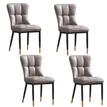 Imagem de Conjunto de 4 cadeiras de jantar modernas industriais de couro sintético, cadeiras confortáveis com encosto e pernas de metal, cadeiras estofadas de cozinha elegantes para decoração de casa