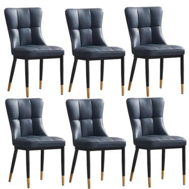 Imagem de Conjunto de 6 cadeiras de jantar modernas de couro sintético, confortáveis com encosto e pernas de metal, cadeiras estofadas elegantes para cozinha doméstica