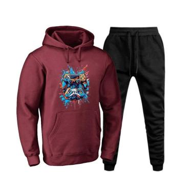 Imagem de Conjunto de Frio Moletom Plus Size Masculino Blusa Com Capuz Canguru e Calça Comprida Basica-Masculino