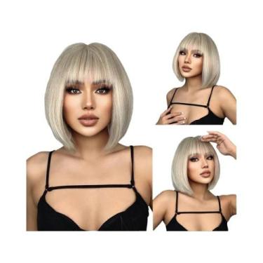 Imagem de Peruca Curta Lisa Ombre Marrom Loiro Para Mulheres, Sintética Natural 