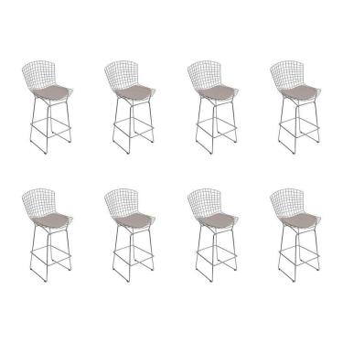 Imagem de Kit 8 Banquetas Bistrô Bertoia Cromada D60 Com Assento Sintético Bege
