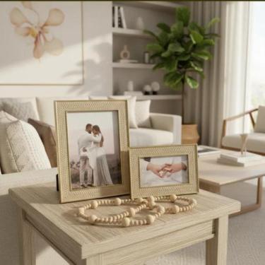 Imagem de Kit Porta Retrato 15X20 10X15 Texturizado Decoração Mesa Cor:Bege e Do