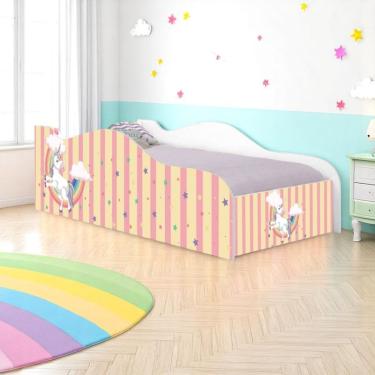 Imagem de Cama Infantil Unicórnio Meigo com Grade de Proteção Madeira Branco Mobili