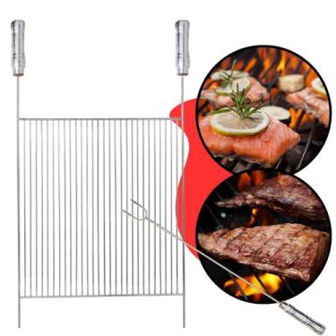 Imagem de Grelha Aramada Plana Inox 40x50cm para Churrasco Peixe Parrilla Grill 